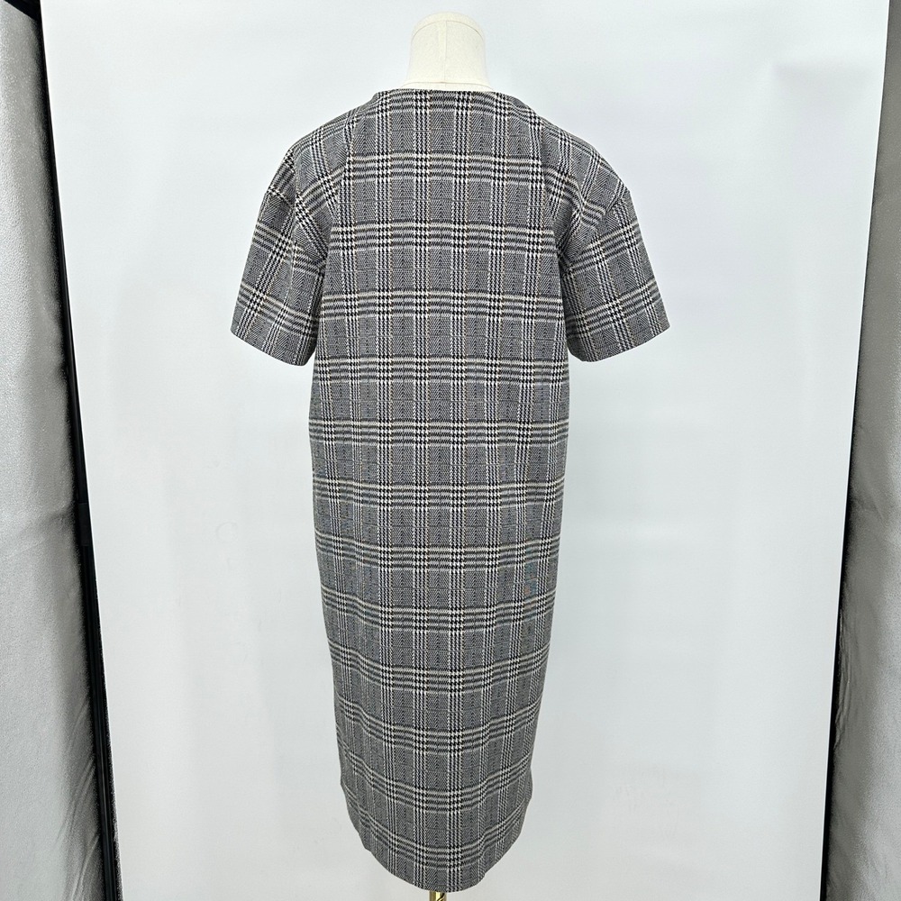 .jet Glen Plaid Fit & Flare Dress Pockets Knit Short Sleeve Gray Black EU 38 - Picture 5 of 9